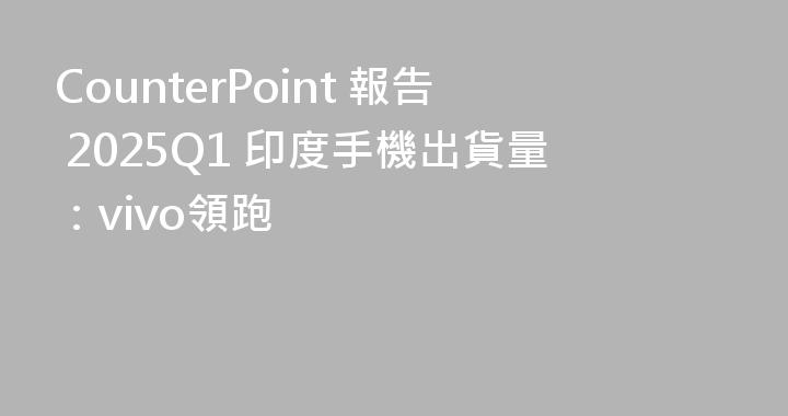 CounterPoint 報告 2025Q1 印度手機出貨量：vivo領跑