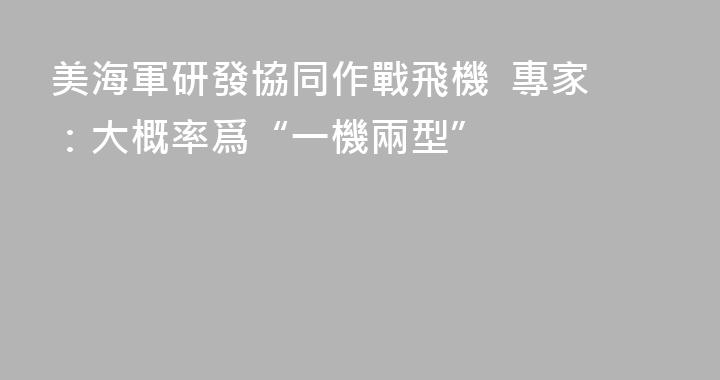 美海軍研發協同作戰飛機  專家：大概率爲“一機兩型”