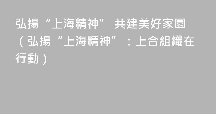 弘揚“上海精神” 共建美好家園（弘揚“上海精神”：上合組織在行動）