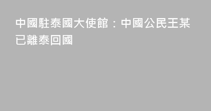 中國駐泰國大使館：中國公民王某已離泰回國