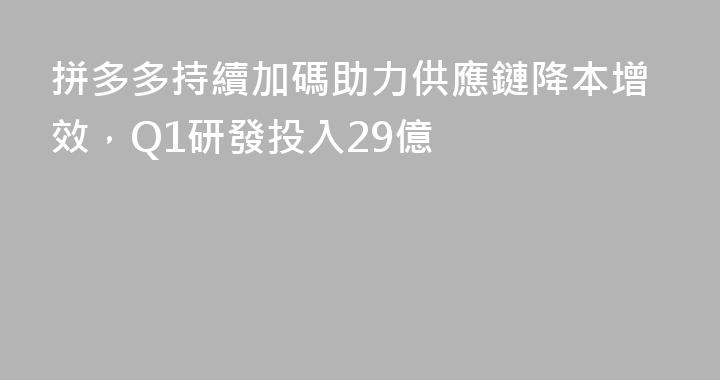 拼多多持續加碼助力供應鏈降本增效，Q1研發投入29億