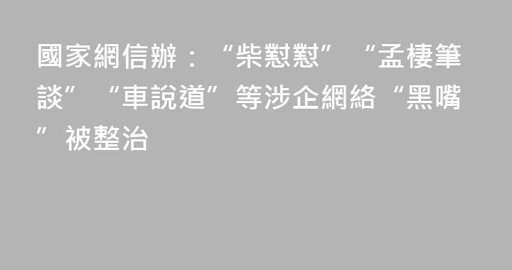 國家網信辦：“柴懟懟”“孟棲筆談”“車說道”等涉企網絡“黑嘴”被整治