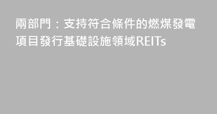 兩部門：支持符合條件的燃煤發電項目發行基礎設施領域REITs