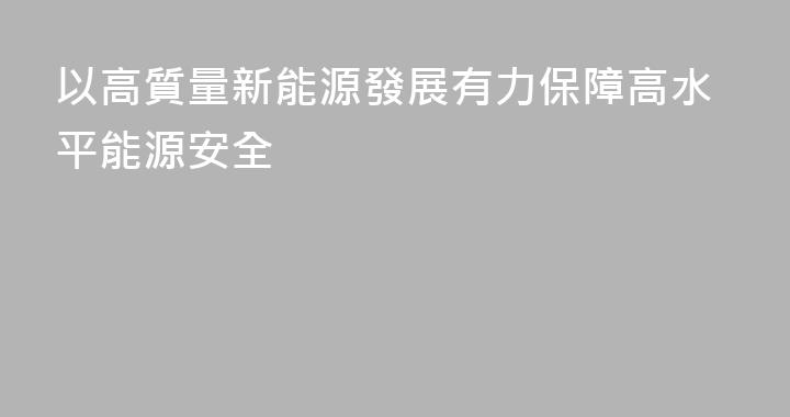 以高質量新能源發展有力保障高水平能源安全