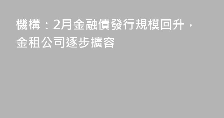 機構：2月金融債發行規模回升，金租公司逐步擴容