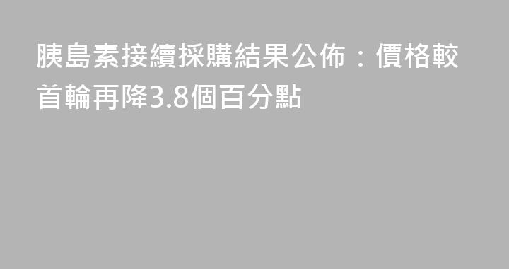 胰島素接續採購結果公佈：價格較首輪再降3.8個百分點