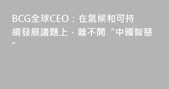 BCG全球CEO：在氣候和可持續發展議題上，離不開“中國智慧”