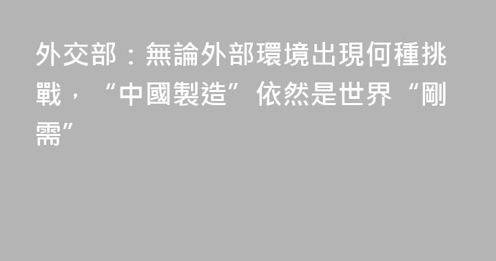 外交部：無論外部環境出現何種挑戰，“中國製造”依然是世界“剛需”