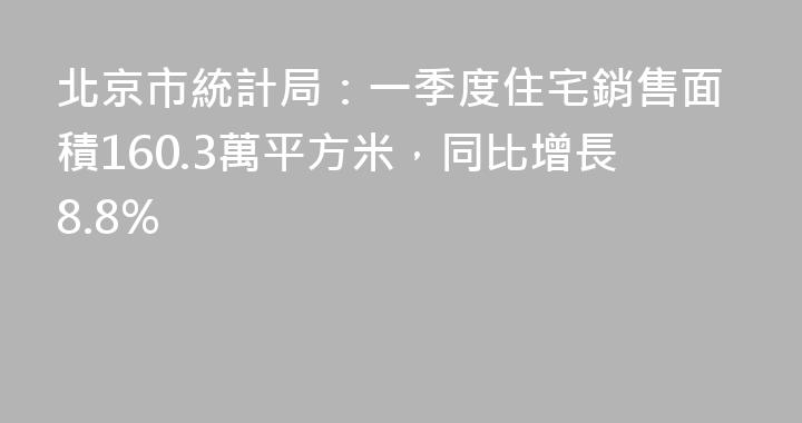北京市統計局：一季度住宅銷售面積160.3萬平方米，同比增長8.8%