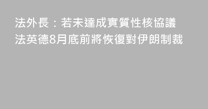 法外長：若未達成實質性核協議 法英德8月底前將恢復對伊朗制裁