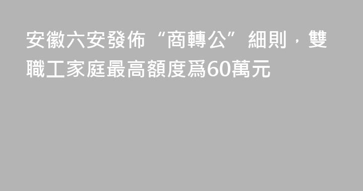 安徽六安發佈“商轉公”細則，雙職工家庭最高額度爲60萬元