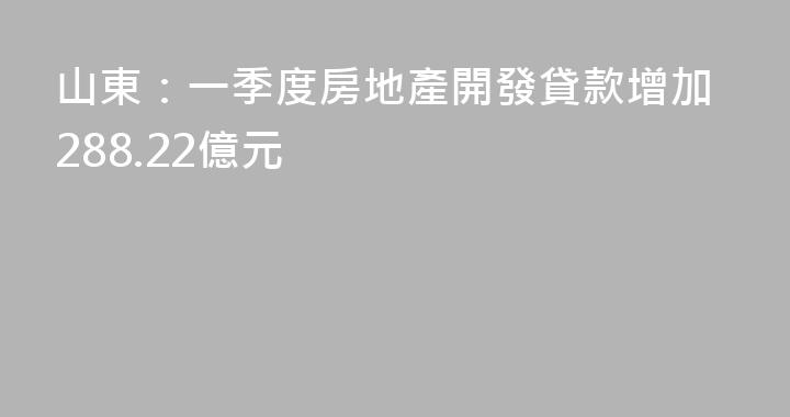 山東：一季度房地產開發貸款增加288.22億元