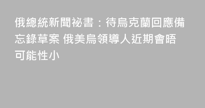 俄總統新聞祕書：待烏克蘭回應備忘錄草案 俄美烏領導人近期會晤可能性小