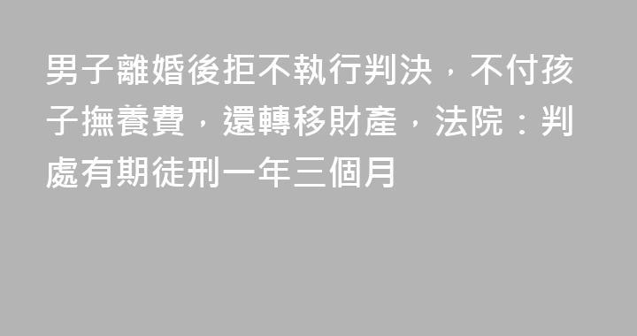 男子離婚後拒不執行判決，不付孩子撫養費，還轉移財產，法院：判處有期徒刑一年三個月