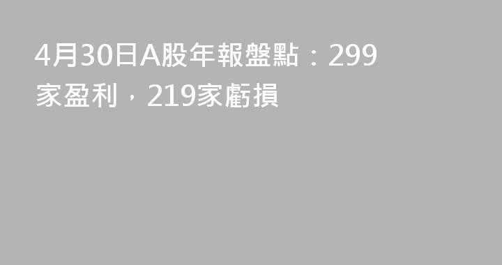 4月30日A股年報盤點：299家盈利，219家虧損