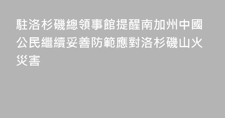 駐洛杉磯總領事館提醒南加州中國公民繼續妥善防範應對洛杉磯山火災害