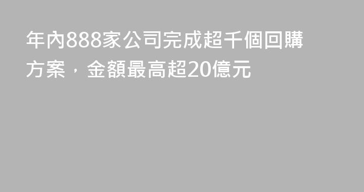 年內888家公司完成超千個回購方案，金額最高超20億元