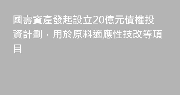 國壽資產發起設立20億元債權投資計劃，用於原料適應性技改等項目