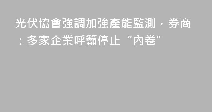 光伏協會強調加強產能監測，券商：多家企業呼籲停止“內卷”