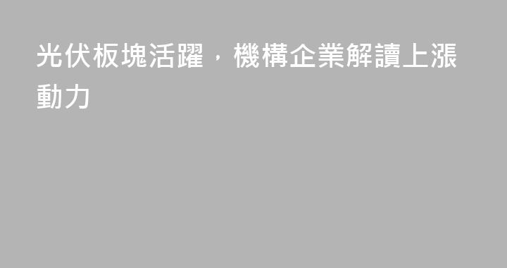 光伏板塊活躍，機構企業解讀上漲動力