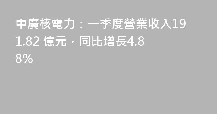 中廣核電力：一季度營業收入191.82 億元，同比增長4.88%