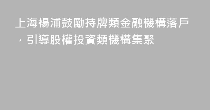 上海楊浦鼓勵持牌類金融機構落戶，引導股權投資類機構集聚