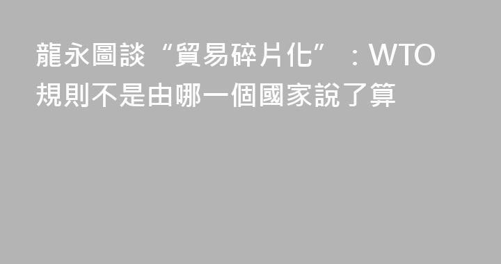 龍永圖談“貿易碎片化”：WTO規則不是由哪一個國家說了算