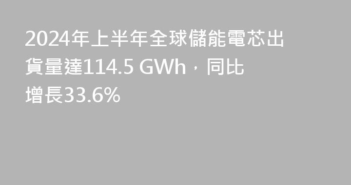 2024年上半年全球儲能電芯出貨量達114.5 GWh，同比增長33.6%