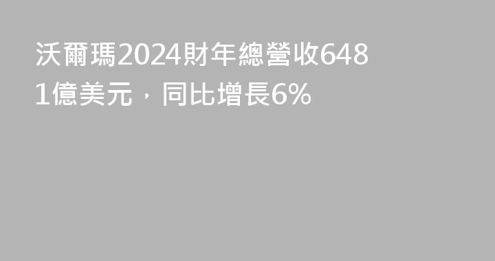 沃爾瑪2024財年總營收6481億美元，同比增長6%