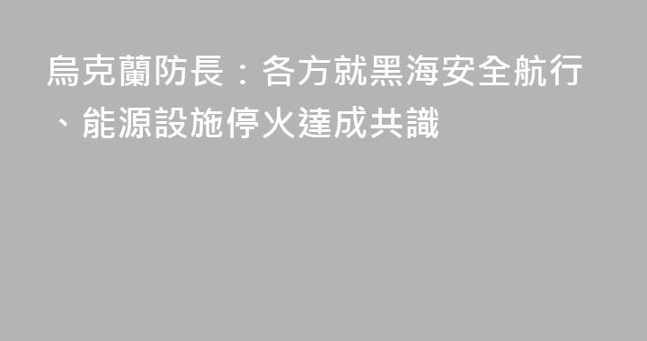 烏克蘭防長：各方就黑海安全航行、能源設施停火達成共識