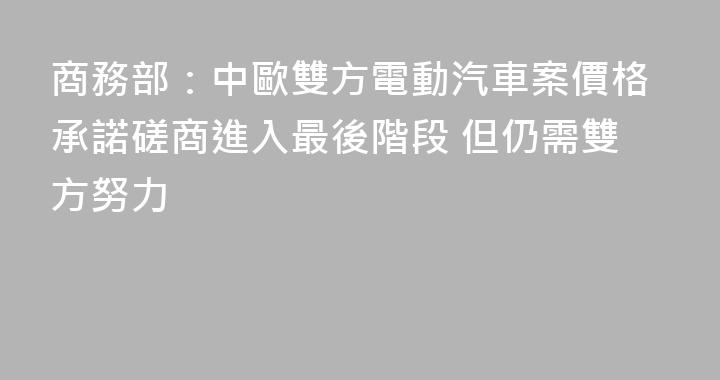 商務部：中歐雙方電動汽車案價格承諾磋商進入最後階段 但仍需雙方努力