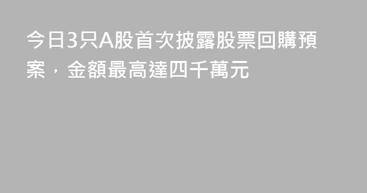 今日3只A股首次披露股票回購預案，金額最高達四千萬元