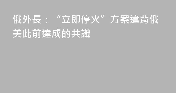 俄外長：“立即停火”方案違背俄美此前達成的共識