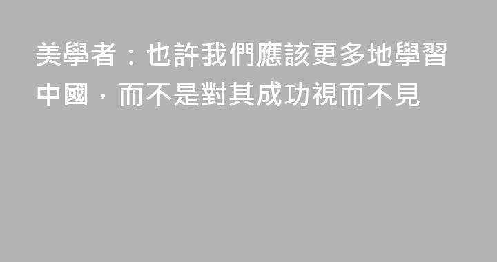美學者：也許我們應該更多地學習中國，而不是對其成功視而不見