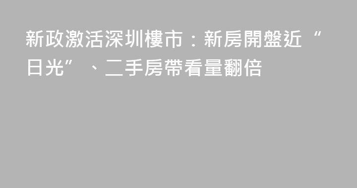 新政激活深圳樓市：新房開盤近“日光”、二手房帶看量翻倍