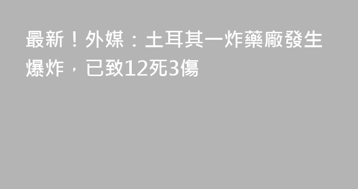 最新！外媒：土耳其一炸藥廠發生爆炸，已致12死3傷