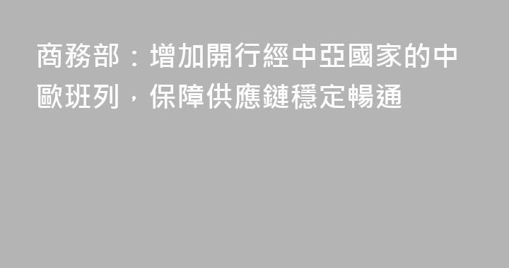 商務部：增加開行經中亞國家的中歐班列，保障供應鏈穩定暢通