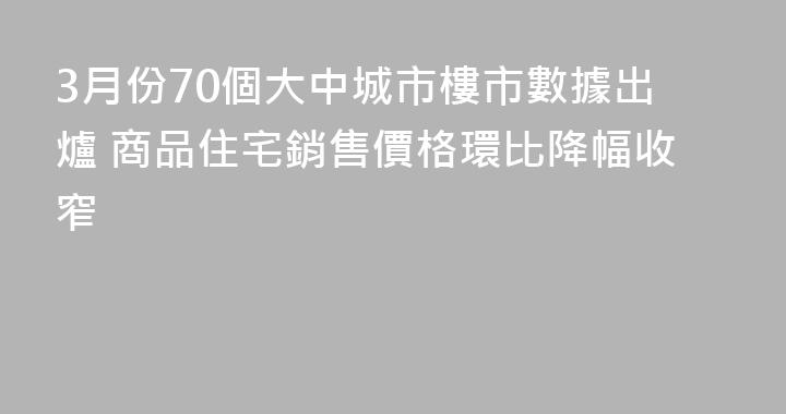 3月份70個大中城市樓市數據出爐 商品住宅銷售價格環比降幅收窄