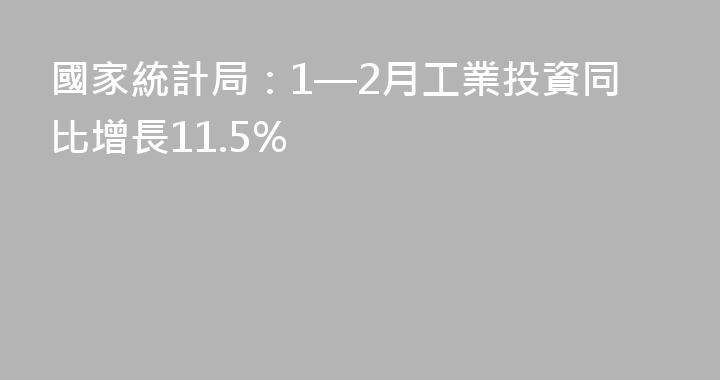 國家統計局：1—2月工業投資同比增長11.5%