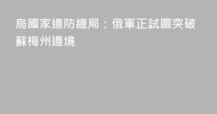 烏國家邊防總局：俄軍正試圖突破蘇梅州邊境