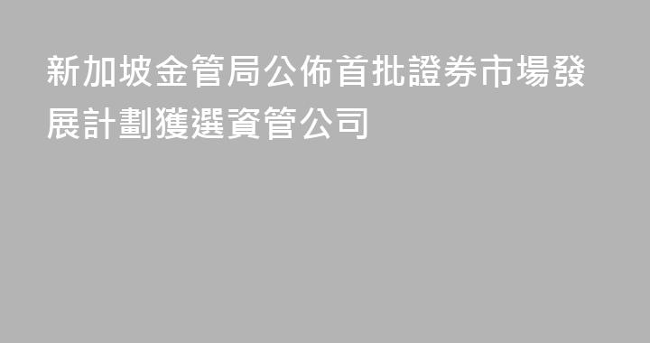 新加坡金管局公佈首批證券市場發展計劃獲選資管公司