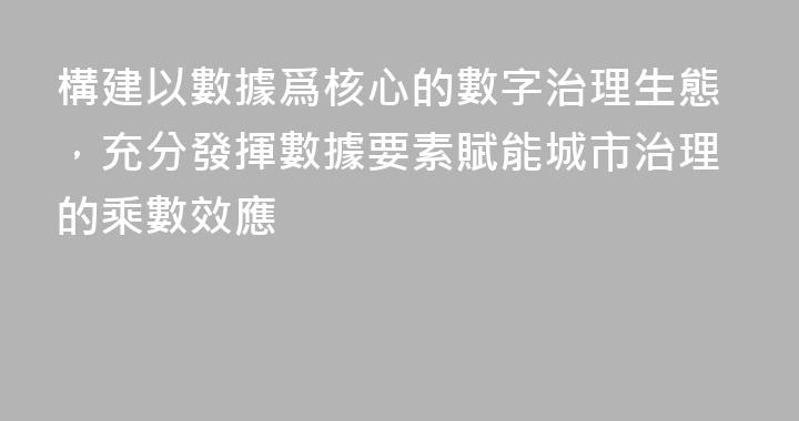 構建以數據爲核心的數字治理生態，充分發揮數據要素賦能城市治理的乘數效應