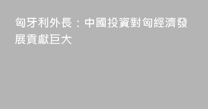 匈牙利外長：中國投資對匈經濟發展貢獻巨大