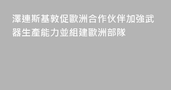 澤連斯基敦促歐洲合作伙伴加強武器生產能力並組建歐洲部隊