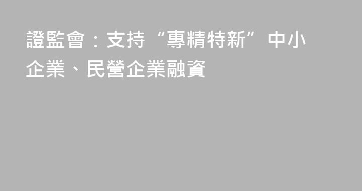 ​證監會：支持“專精特新”中小企業、民營企業融資