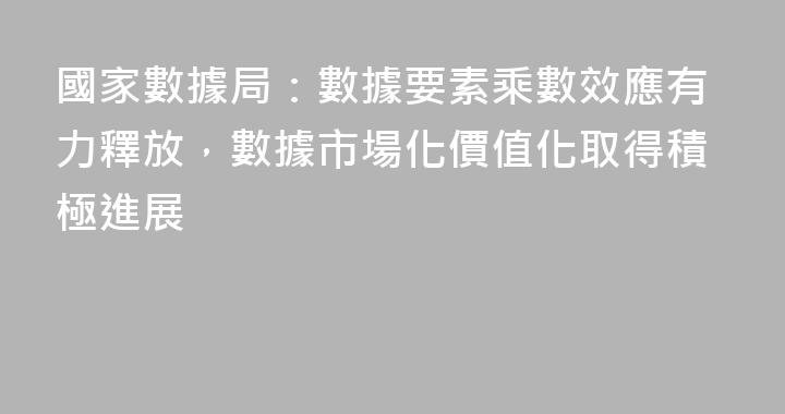 國家數據局：數據要素乘數效應有力釋放，數據市場化價值化取得積極進展