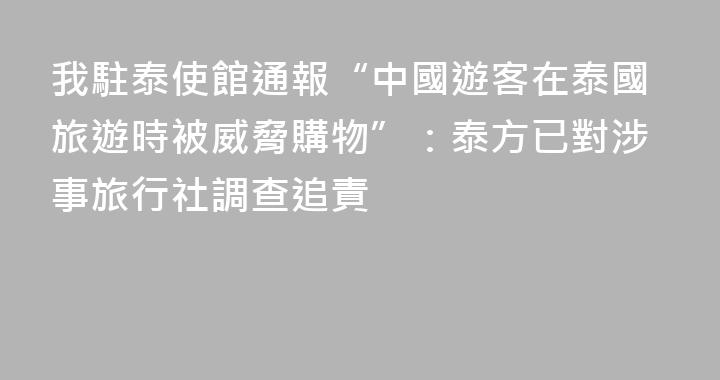 我駐泰使館通報“中國遊客在泰國旅遊時被威脅購物”：泰方已對涉事旅行社調查追責