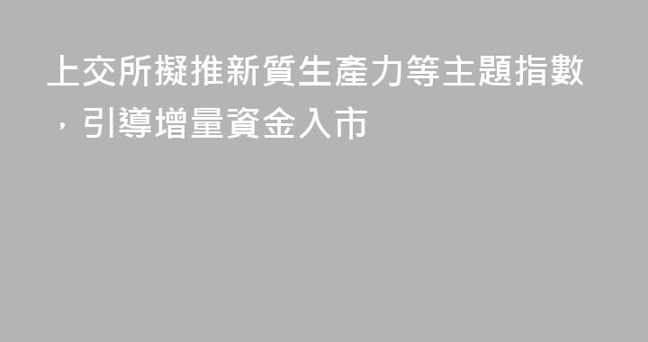 上交所擬推新質生產力等主題指數，引導增量資金入市