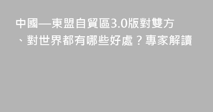 中國—東盟自貿區3.0版對雙方、對世界都有哪些好處？專家解讀