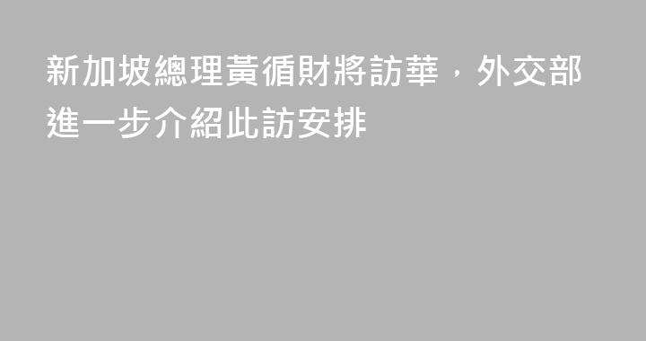 新加坡總理黃循財將訪華，外交部進一步介紹此訪安排